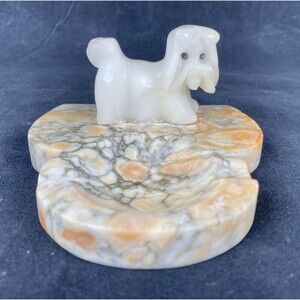 Scottish Terrier Carved Stone Ashtray Coin Dish Scottie Dog Quartz Agate Vintage